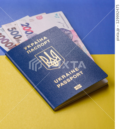 Ukrainian passport for travelling, flying and doing business. Ukraine document 129992475