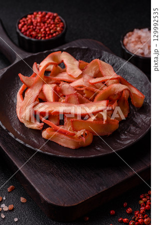 Food, dried squid in shavings or chopped as snacks or jerky. Snack dried squid for beer 129992535