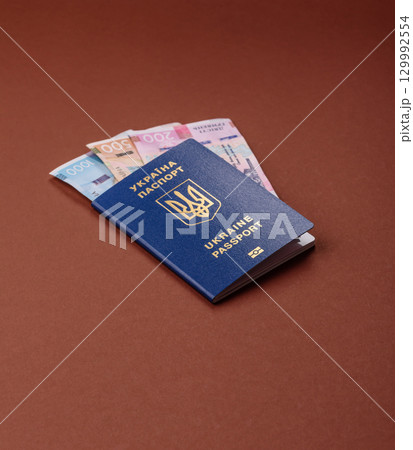 Ukrainian passport for travelling, flying and doing business. Ukraine document 129992554