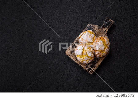 Crinkle biscuits lemon or banana, healthy vegan food. Lemon biscuits 129992572