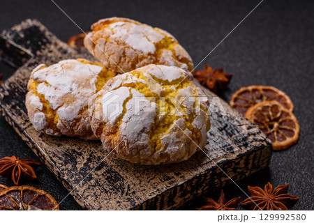 Crinkle biscuits lemon or banana, healthy vegan food. Lemon biscuits 129992580