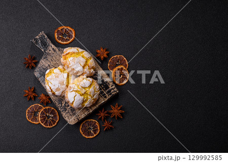 Crinkle biscuits lemon or banana, healthy vegan food. Lemon biscuits Crinkle biscuits lemon or banana, healthy vegan food. Lemon biscuits 129992585