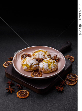 Crinkle biscuits lemon or banana, healthy vegan food. Lemon biscuits 129992602