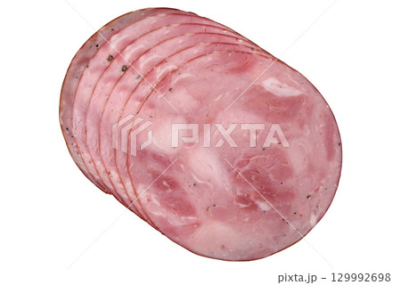 Sliced ham, meat, pork or turkey sausage for sandwiches. Ham slices, food Sliced ham, meat, pork or turkey sausage for sandwiches. Ham slices, food 129992698