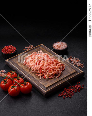 Food, dried squid in shavings or chopped as snacks or jerky. Snack dried squid for beer 129992917
