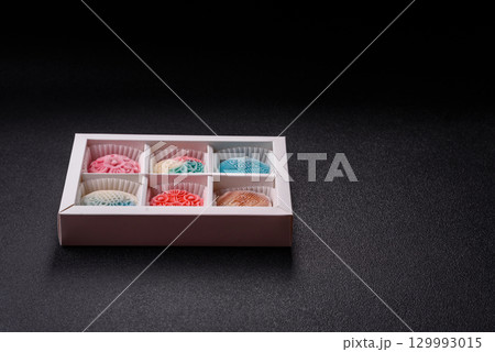 Chinese mooncake is an Asian sweet dessert. Asian mooncake as a background for your design Chinese mooncake is an Asian sweet dessert. Asian mooncake as a background for your design 129993015