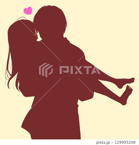 お姫様抱っこをする男女 影絵 お姫様抱っこをする男女 影絵 129993200