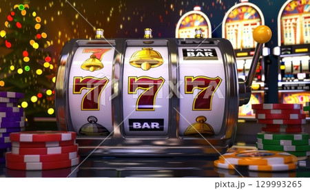 A festive slot machine with a Christmas tree...のイラスト素材 [129993265] - PIXTA