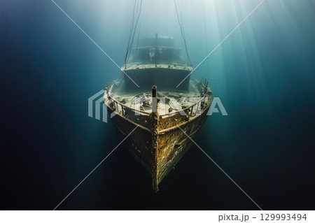 A sunken ship. deep dark water A sunken ship. deep dark water 129993494