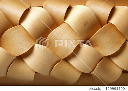 Intricate bamboo weave pattern with natural grain 129993590