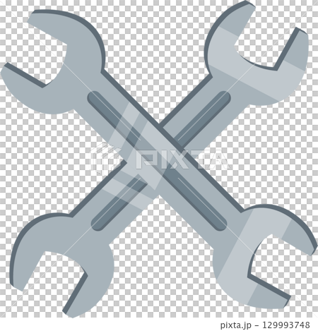 Two crossed wrenches create a tool-focused composition. A symbol of maintenance and repair projects. 129993748