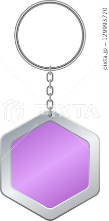 A metallic keychain with a ring, chain, and a hexagonal pendant with a light purple fill. A metallic keychain with a ring, chain, and a hexagonal pendant with a light purple fill. 129993770