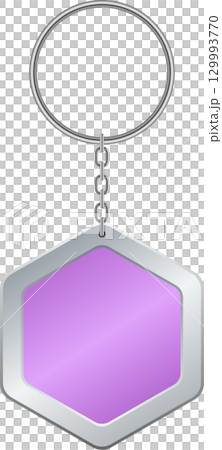 A metallic keychain with a ring, chain, and a hexagonal pendant with a light purple fill. A metallic keychain with a ring, chain, and a hexagonal pendant with a light purple fill. 129993770