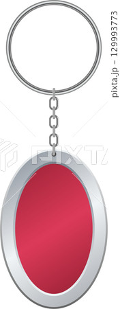 A silver key chain with a large ring and a red tag to label keys and other objects. A silver key chain with a large ring and a red tag to label keys and other objects. 129993773