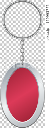 A silver key chain with a large ring and a red tag to label keys and other objects. A silver key chain with a large ring and a red tag to label keys and other objects. 129993773