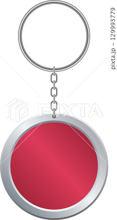 Metallic keychain with a blank, round space for customization, providing personalization 129993779