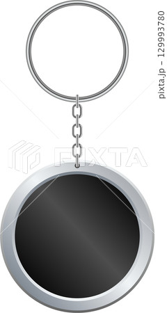 Round metal keychain with space for personalization, featuring a sleek silver ring and chain. 129993780