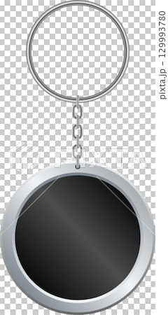 Round metal keychain with space for personalization, featuring a sleek silver ring and chain. 129993780