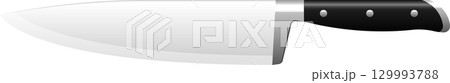 Sharp chef's knife: silver blade and black handle, kitchen tool for chopping and food preparation. Sharp chef's knife: silver blade and black handle, kitchen tool for chopping and food preparation. 129993788