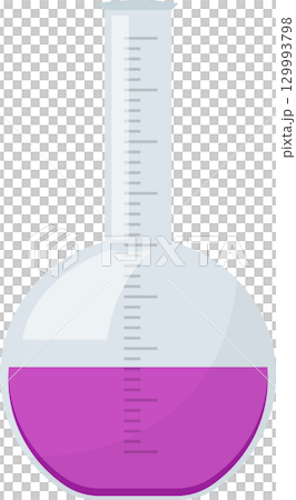 Chemical experiment: A clear flask contains a vibrant purple liquid, essential for laboratory work. Chemical experiment: A clear flask contains a vibrant purple liquid, essential for laboratory work. 129993798