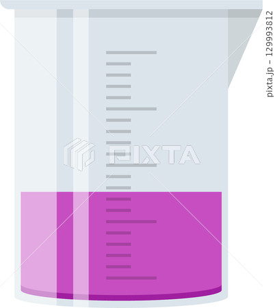 Beaker with Purple Liquid: A laboratory instrument used for measuring & mixing chemicals. Beaker with Purple Liquid: A laboratory instrument used for measuring & mixing chemicals. 129993812