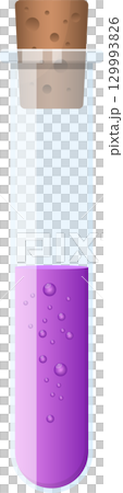 A clear test tube filled with a purple liquid and cork, likely used in a chemistry experiment A clear test tube filled with a purple liquid and cork, likely used in a chemistry experiment 129993826