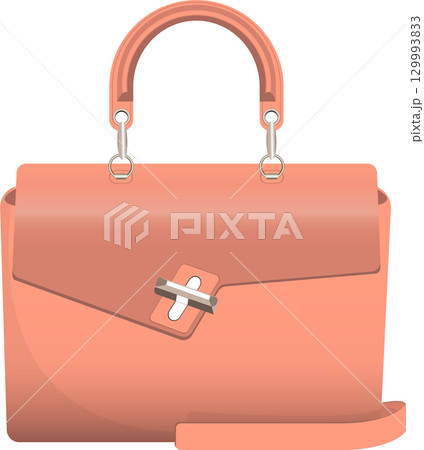 Salmon colored fashion bag with silver closure and strap. Stylish accessory for women. Salmon colored fashion bag with silver closure and strap. Stylish accessory for women. 129993833