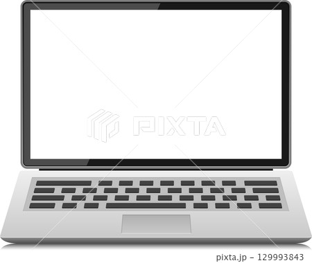 Sleek and modern laptop featuring a blank screen, ideal for showcasing various digital content. 129993843