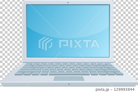 Sleek portable computer with a vibrant blue display, perfect for work or entertainment. Sleek portable computer with a vibrant blue display, perfect for work or entertainment. 129993844