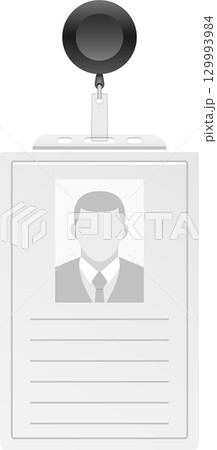 Employee identification badge with a retractable reel clip. Security and company access card. 129993984