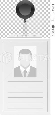 Employee identification badge with a retractable reel clip. Security and company access card. 129993984