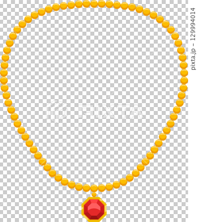 Golden bead necklace featuring a red gemstone pendant, classic and elegant adornment piece. Golden bead necklace featuring a red gemstone pendant, classic and elegant adornment piece. 129994014