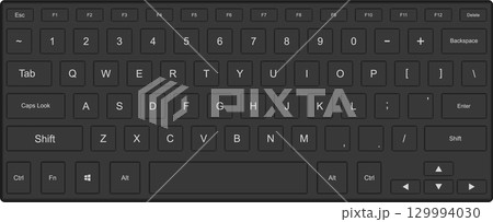 Keyboard layout displaying the function keys, numbers, letters, and special characters. 129994030