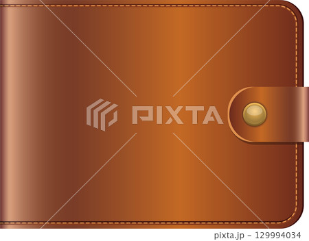 Classic brown wallet with secure button closure and stitched edges, a symbol of finance and style. Classic brown wallet with secure button closure and stitched edges, a symbol of finance and style. 129994034