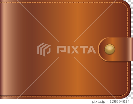 Classic brown wallet with secure button closure and stitched edges, a symbol of finance and style. Classic brown wallet with secure button closure and stitched edges, a symbol of finance and style. 129994034