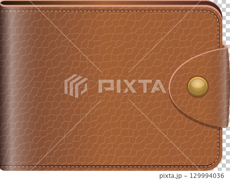 Close-up of a brown textured wallet with a gold clasp, showcasing craftsmanship and style. 129994036