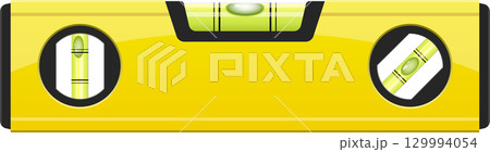 A yellow bubble level tool is shown, commonly used in construction and home improvement tasks. 129994054
