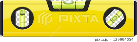 A yellow bubble level tool is shown, commonly used in construction and home improvement tasks. 129994054