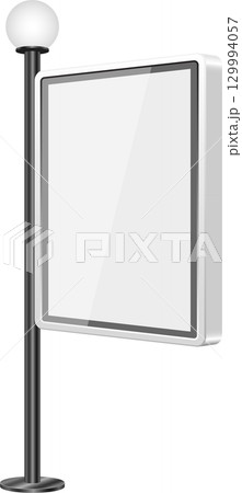 Blank digital display board on pole with light fixture for advertising, signage or information. 129994057