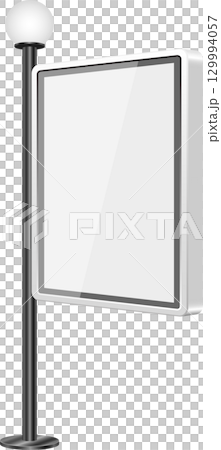 Blank digital display board on pole with light fixture for advertising, signage or information. 129994057