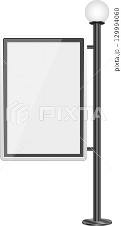 Mockup billboard with white display and sleek black pole, ready for messages or advertisement. Mockup billboard with white display and sleek black pole, ready for messages or advertisement. 129994060