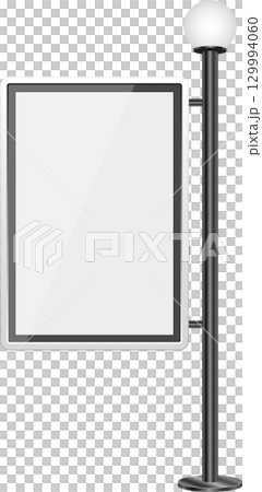 Mockup billboard with white display and sleek black pole, ready for messages or advertisement. 129994060