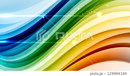 An abstract background with smooth, wavy colorful stripes. 129994184