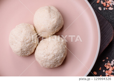 Chicken meatballs, cutlets steamed with salt and spices, a healthy meal Chicken meatballs, cutlets steamed with salt and spices, a healthy meal 129994326