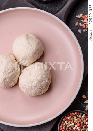 Chicken meatballs, cutlets steamed with salt and spices, a healthy meal Chicken meatballs, cutlets steamed with salt and spices, a healthy meal 129994327