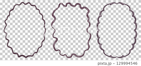 Oval Frames Hand Drawn Line Curve Scalloped Edge Set Oval Frames Hand Drawn Line Curve Scalloped Edge Set 129994546