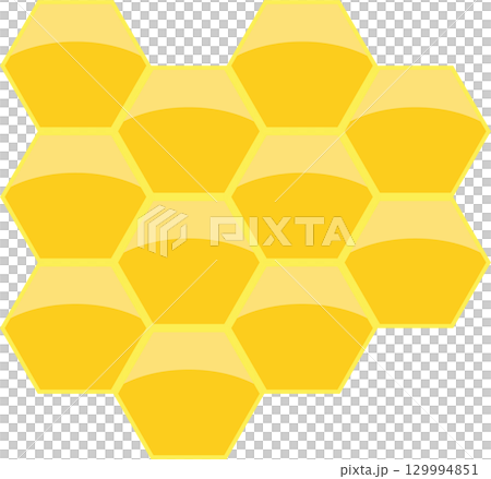 Honeycomb illustration. The honeycombs are yellow. The background is black. It is a cute design. 129994851