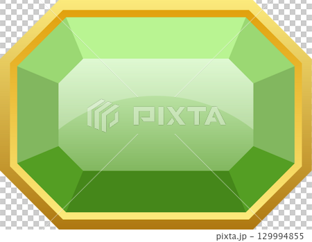 A gem with a golden border shines brightly, its green depths and reflective surface captivating. A gem with a golden border shines brightly, its green depths and reflective surface captivating. 129994855