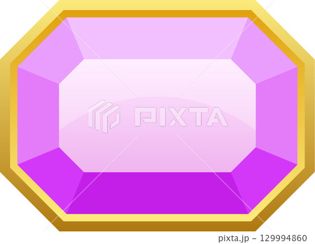 A dazzling octagon-shaped amethyst gemstone with a golden bezel, radiating light and beauty. 129994860
