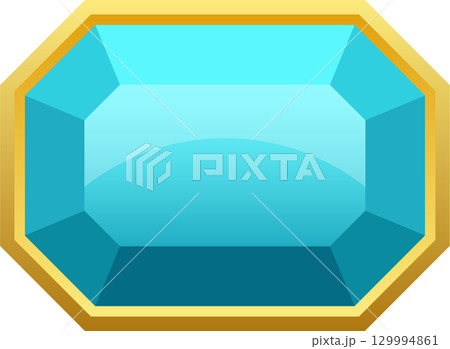 Shiny blue gem in a golden setting, possibly a precious stone or decoration. Simple graphic. 129994861